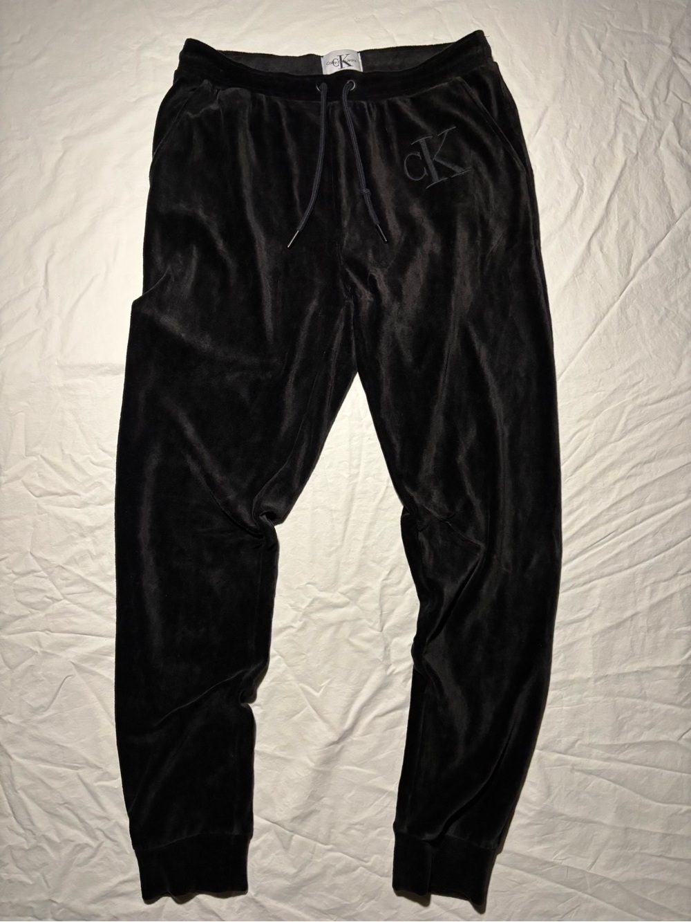VINTAGE Calvin Klein Y2K Velour Jogger Pants Black Sz L